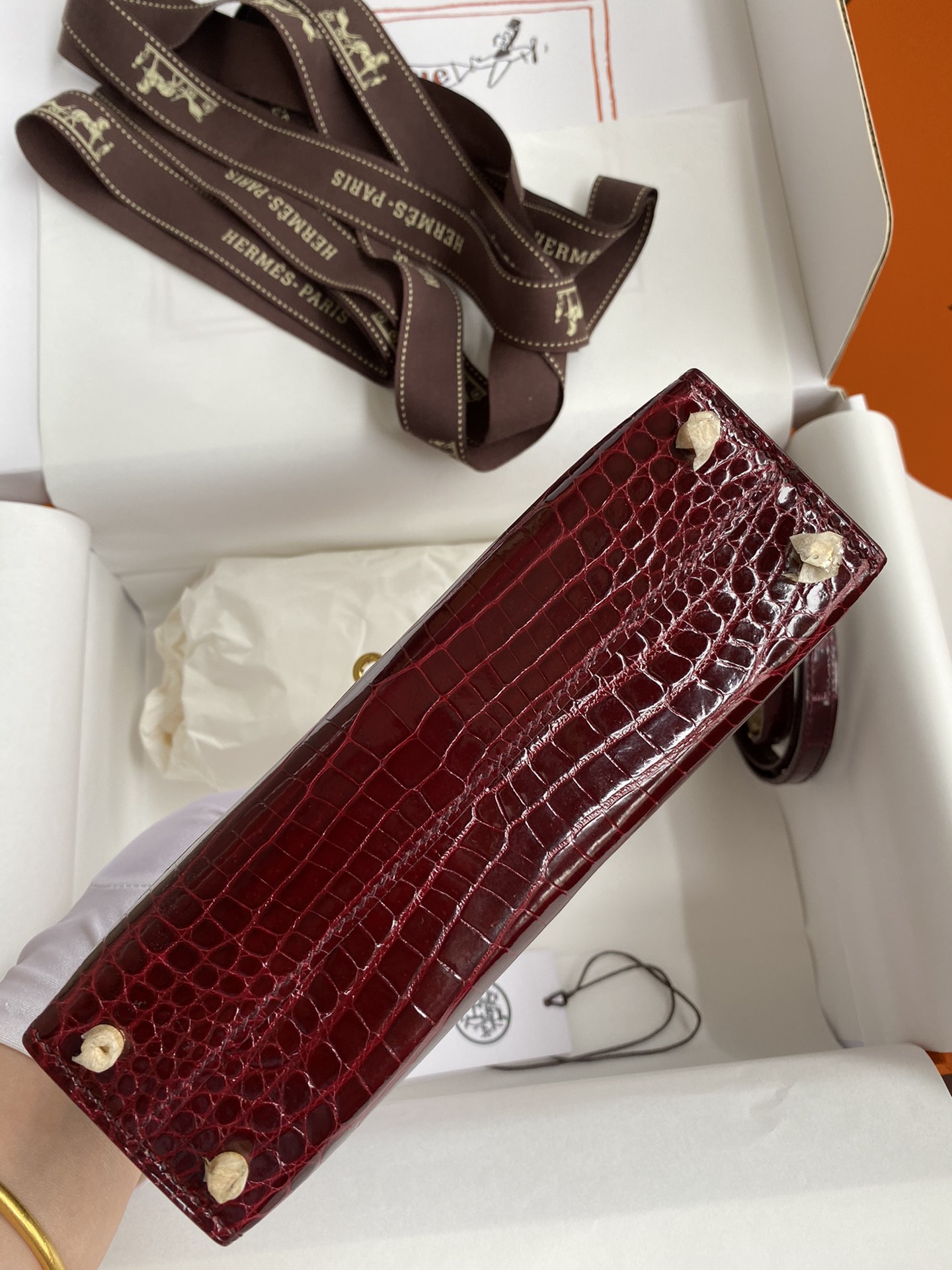 Hermes Kelly Mini II Bag 19CM In Bordeaux Shiny Alligator Leather